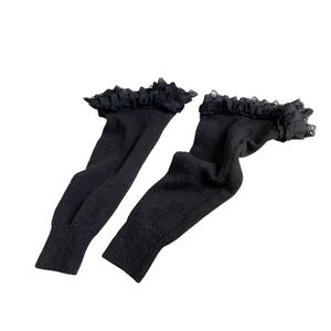 Lace Ruffle Leg Warmers Cable Knit Black Women's Knee High Thick Flare Warm